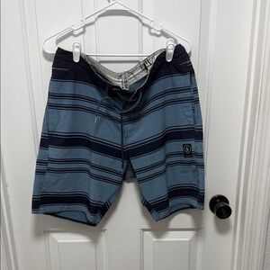 Volcom Men's Blue and Navy Striped Hybrid Shorts